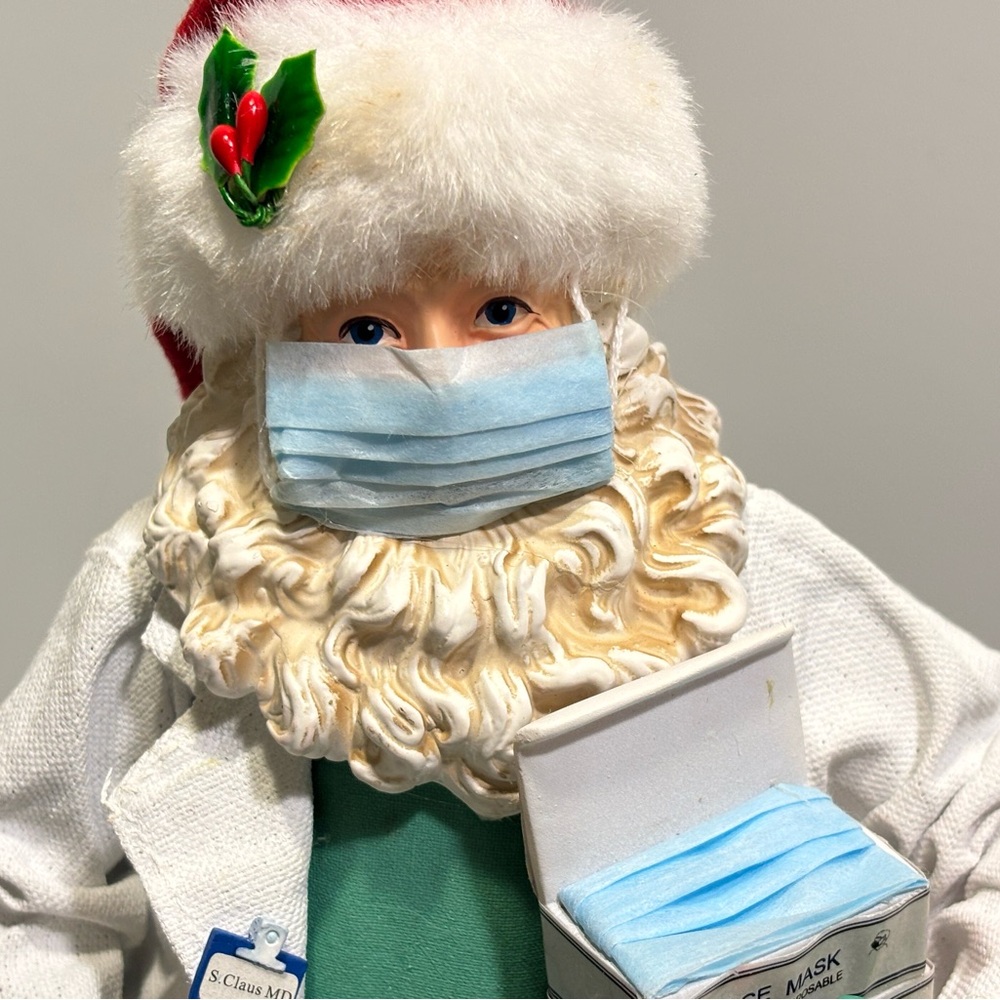 Kurt Adler Dr Santa Cloth Figurine 10 1/2” Masks Scrubs Medical Gift Collector